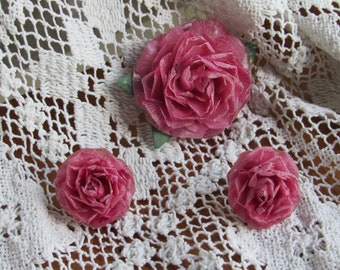 Rose-Colored Brooch and Earring Set