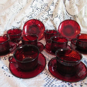 Vintage Arcoroc Ruby Ware Cups and Saucers