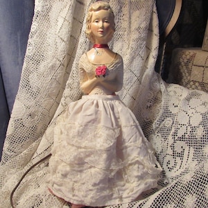 Vintage Chalkware Lady Lamp