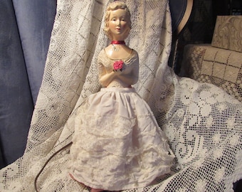 Vintage Chalkware Lady Lamp
