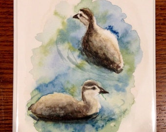 Ducklings Original Watercolor Card 5 x 7