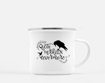 Nevermore Camping Mug | Edgar Allan Poe Mug | Book Lover Gift | Bookish Mug | Bookish Gift | Campfire Mug | Enamel Book Mug | The Raven