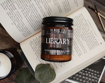 LIBRARY Soy Scented Candle | Bookish Candles | Wood Wick Candle | Gifts for Writers | Handmade Candle | Booklover Gift | Literary Gift