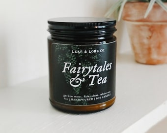 FAIRYTALES & TEA Soy Scented Candle | Bookish Candles | Wood Wick Candle | Gifts for Writers | Handmade Candle | Booklover Gift