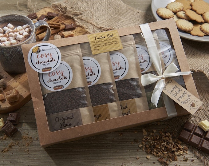 Tasting Set of Five Hot Chocolate Flavours - Gift Set - Hot Chocolate Flakes - Birthday Gift - Gourmet Chocolate - Vegan Friendly