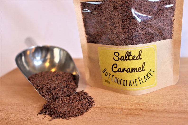 Chocolate caliente con caramelo salado y virutas - Regalo para gourmets - Chocolate gourmet - Caramelo salado - Chocolate caliente - Regalo de cumpleaños - Apto para veganos imagen 4