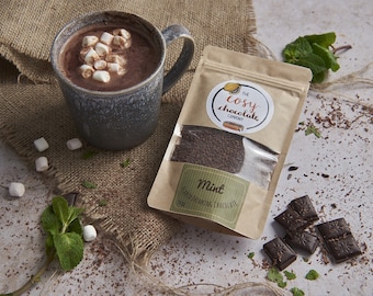 Mint Flaked Drinking Chocolate - Foodie Gift - Peppermint and Chocolate - Homemade Hot Chocolate - Birthday Gift - Vegan Friendly - Luxury