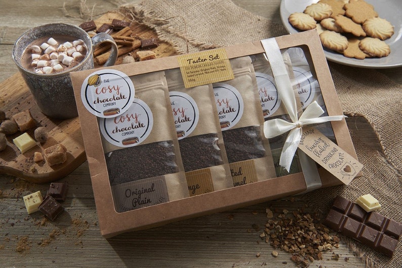 Tasting Set of Five Hot Chocolate Flavours Gift Set Hot Chocolate Flakes Birthday Gift Gourmet Chocolate Vegan Friendly image 1