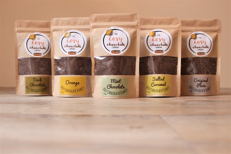 Tasting Set of Five Hot Chocolate Flavours Gift Set Hot Chocolate Flakes Birthday Gift Gourmet Chocolate Vegan Friendly image 2