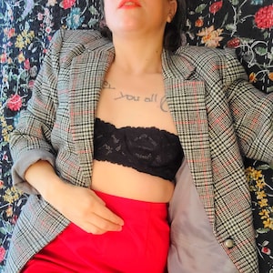 Vintage 80s wool houndstooth plaid blazer M