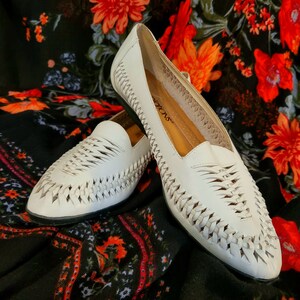 Vintage 90s White Leather Woven Detail Slip on Revelations Loafers 