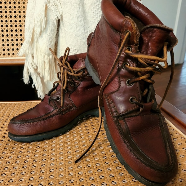Vintage 90s Timberland brown leather hiking ankle boots made in USA women's 7
