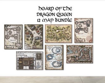 Hoard Of The Dragon Queen - Quality Battlemap Prints on Matte Photo Paper or Heavy Cotton Canvas - 12 Maps Sized 12"x16" inches (30x40cm)
