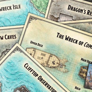 Dragons of Stormwreck Isle Battle-kaarten – 5 full-size 1" rasterkaarten voor D&D 5e – poster- of canvasprint – Stormwreck Isle-kaartenpakket