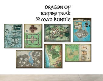Dragon Of Icespire Peak Adventure Map Bundle - Quality Battlemap Prints on Matte Photo Paper or Canvas - 32 Maps Sized 12"x16" inches