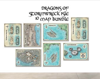 Dragons Of Stormwreck Isle Map Bundle - Quality Battlemap Prints on Matte Photo Paper or Canvas - 10 Maps Sized 12"x16" inch (30x40cm)
