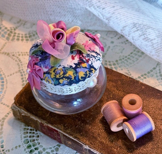 Multi Floral Pincushion Jar