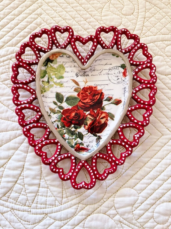 Baroque Ceramic Heart Candy/Trinket Dish or Wall Hanging w/ Silver Decoration
