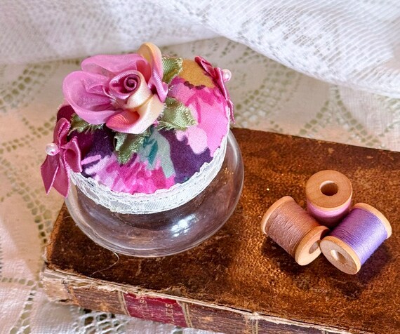 Pink & Plum Floral Pincushion Jar