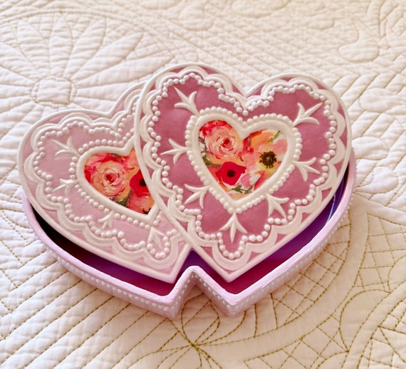 Pink Double Heart Ceramic Jewelry/Trinket/Candy Box