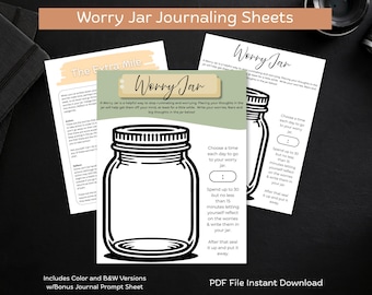 Anxiety Management Worry Jar Printable | Instant PDF | Emotional Tool | Therapy, & Home Use | Creative Refocusing Skills to Manage Worries