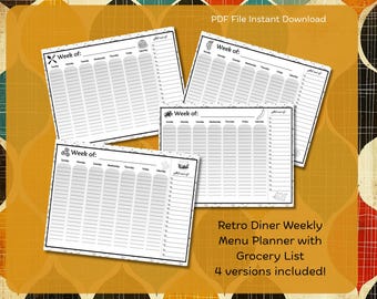Weekly Meal Planner with Grocery List Printable, 7 Day Menu Plan, Food Planner, Meal Prep and Shopping List, Instant Digital Download PDF