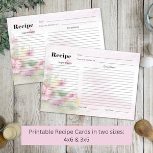 Cartões de receitas de aquarela criativos: download rápido, chá de panela perfeito ou lembrança de família 4x6" e 3x5"