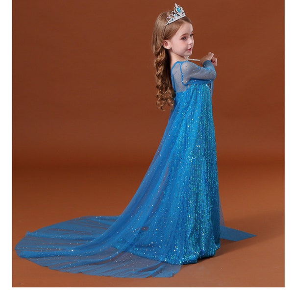 Elsa-Prinzessin-Kleid, Elsa Frozen Princess-Geburtstagskleid, Geschenkidee für Geburtstag, Weihnachten, Hochzeit, Urlaub, Rollenspiele usw