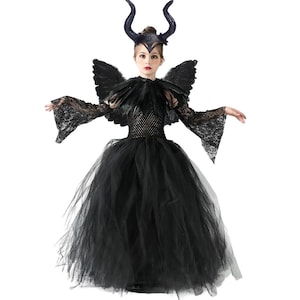 Disney Girl Maleficent Kleid, Karnevalskleid, Evil Queen Fairy Halloween Kostüm, Maleficent Queen Kleid, Kleidung Karneval, Schwarzes Hexenkleid