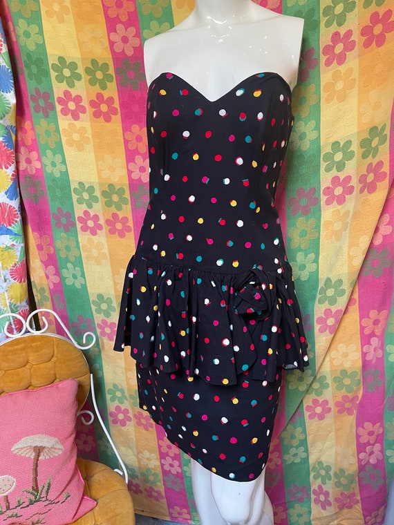 80’s polka dot peplum mini dress - image 1
