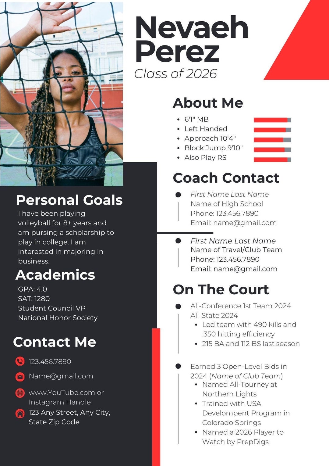 Athlete Resume Template for College Recruiting High School Athlete