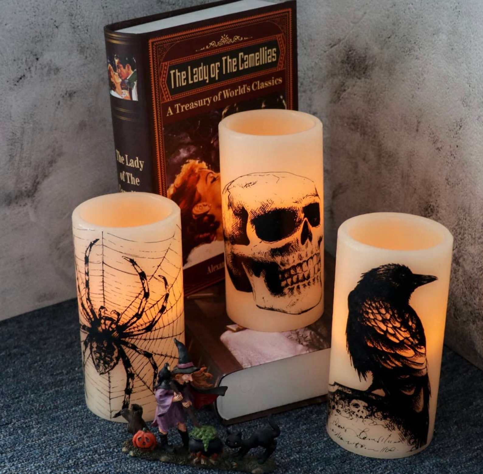 Halloween LED Kerzen Mit Timer - Flammenlose Votivkerzen Mit Grusel-Motiven