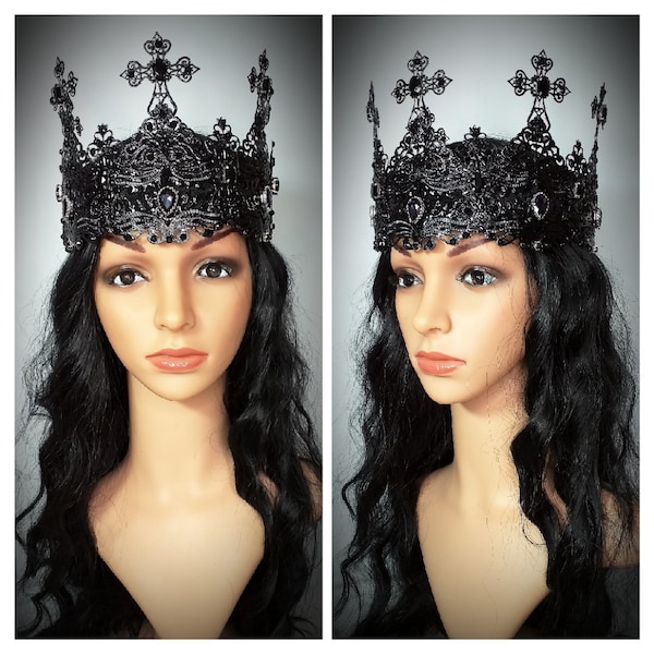 Black Adjustable Unisex Gothic Goth Cross Vampire Wedding Handfasting Crown Tiara Headdress Headpiece Halloween Carnaval Drag Queen Costume