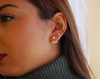 Dainty ear jacket, cz earrings, sterling silver earrings.