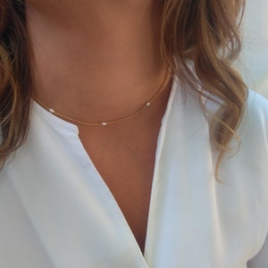 Delicate silver 925 necklace, pearls necklace, minimalist necklace.