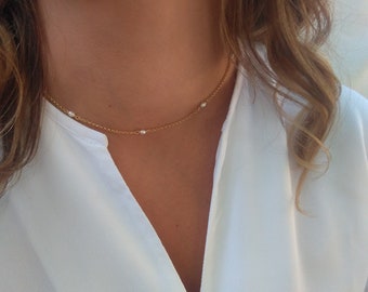 Delicate silver 925 necklace, pearls necklace, minimalist necklace.