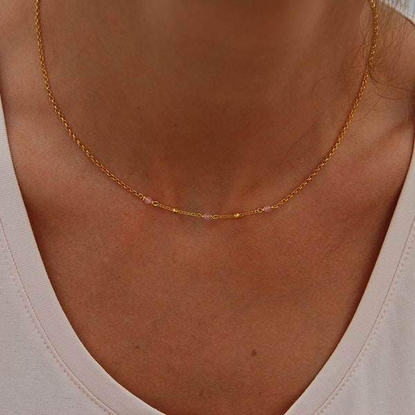 Rose quartz necklace, silver 925 necklace, gemstone necklace, sterling silver necklace, minimalist necklace, wedding necklace.