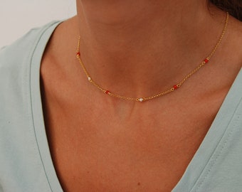 Collier Vintage En Perles De Corail Rose Véritable - Perles De 1mm - Bon état