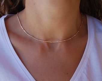 Delicate balls necklace, minimalist necklace, sterling silver 925 necklace, dainty choker necklace.