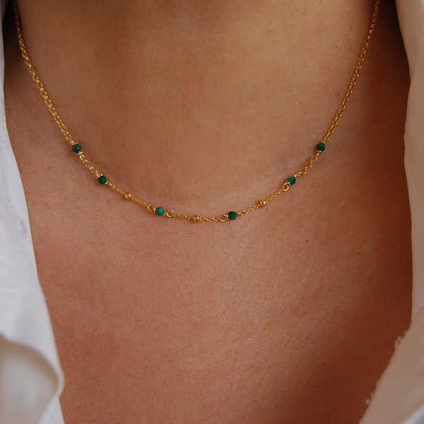 Dainty malachite necklace, sterling silver 925 necklace, gemstone necklace, minimalist necklace, delicate malachite necklace.