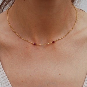 Sterling silver necklace, dainty ruby necklace, delicate ruby necklace, minimalist necklace.