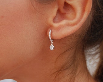 Dainty hoops, cz earrings, sterling silver earrings.