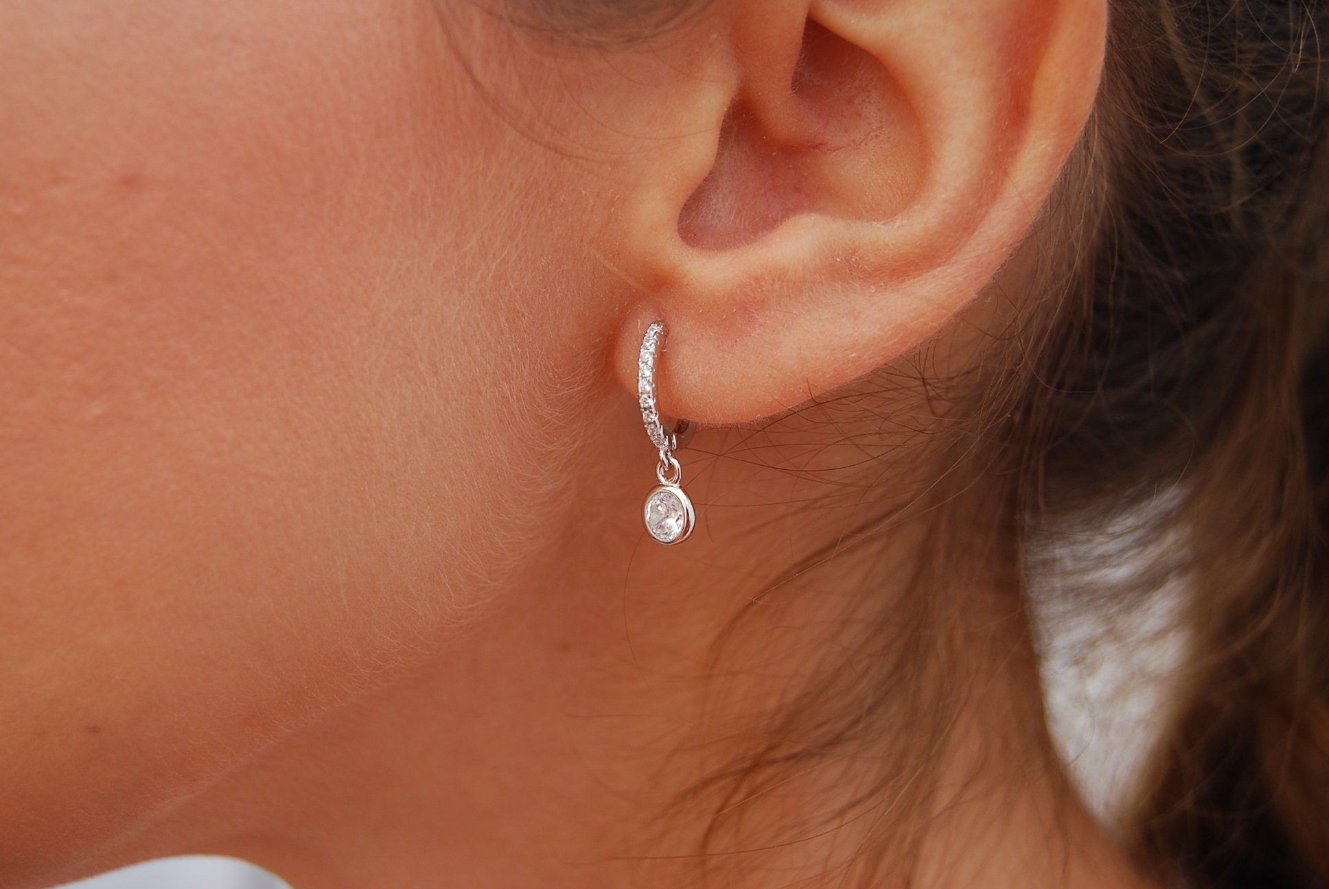 Dainty Hoops, Cz Earrings, Sterling Silver Earrings. - Etsy