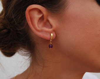 Amethyst earrings, sterling silver earrings, dainty amethyst earrings, gemstone earrings.