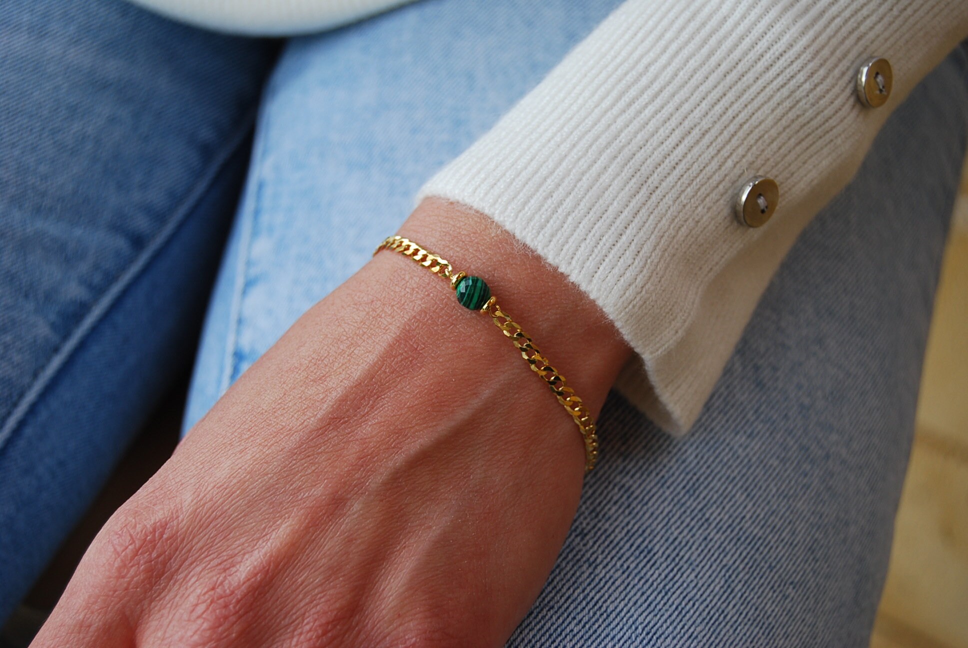 Malachite bracelet, sterling silver 925 bracelet, dainty malachite bracelet, minimalist bracelet.