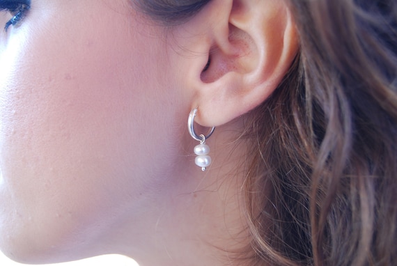 SILVER925 PEARL HOOP EARRINGS /シルバー/ピアス Pearl Silver Hoop Earrings - Silver Pearl Earrings, Pearl