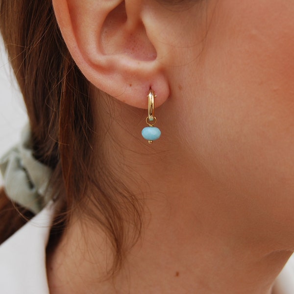 Chalcedony earrings, silver 925 earrings, gemstone earrings, dainty silver hoops, minimalist earrings, sterling silver earrings