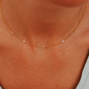 Perlen - Rosenquarz-Halskette, Sterling-Silber-Halskette, minimalistische Halskette, stapelbare Halskette, Silber-925-Halskette.