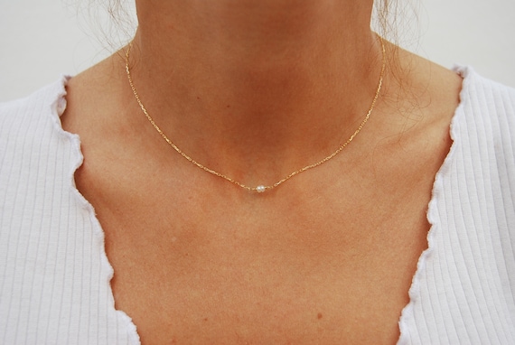 Gold 18K Necklace Pearls Necklace Wedding Necklace Minimalist