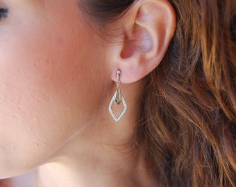 Sterling silver earrings, dainty long earrings, bridal earrings, silver 925 earrings, cz earringswedding earrings.